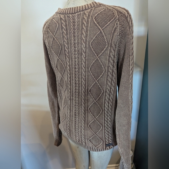 Hudson Cable Knit Acid Wash Brown Cotton Sweater Size large - Picture 3 of 11